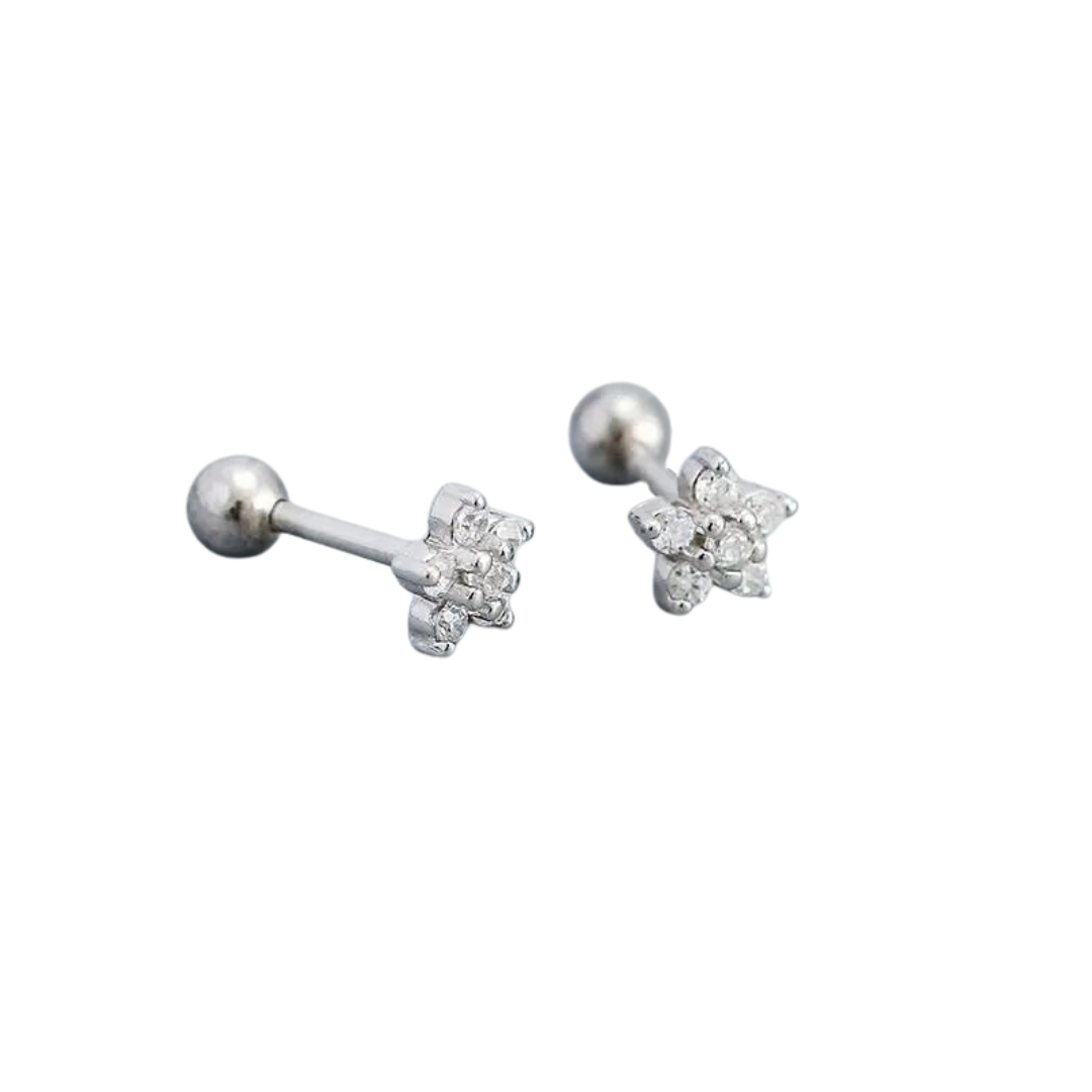 Small Flower Barbell Sterling Silver