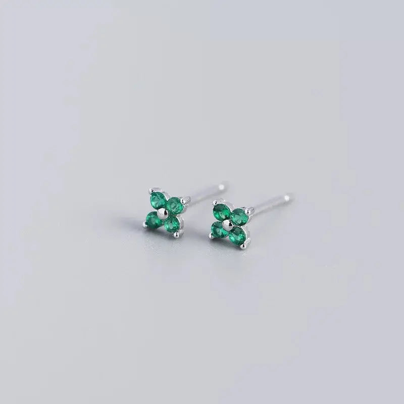 Clover Green Sterling Silver Stud Earrings