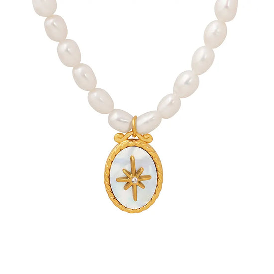 Load image into Gallery viewer, Lucia Seashell Star Freshwater Pearl Stainless Steel Necklace
