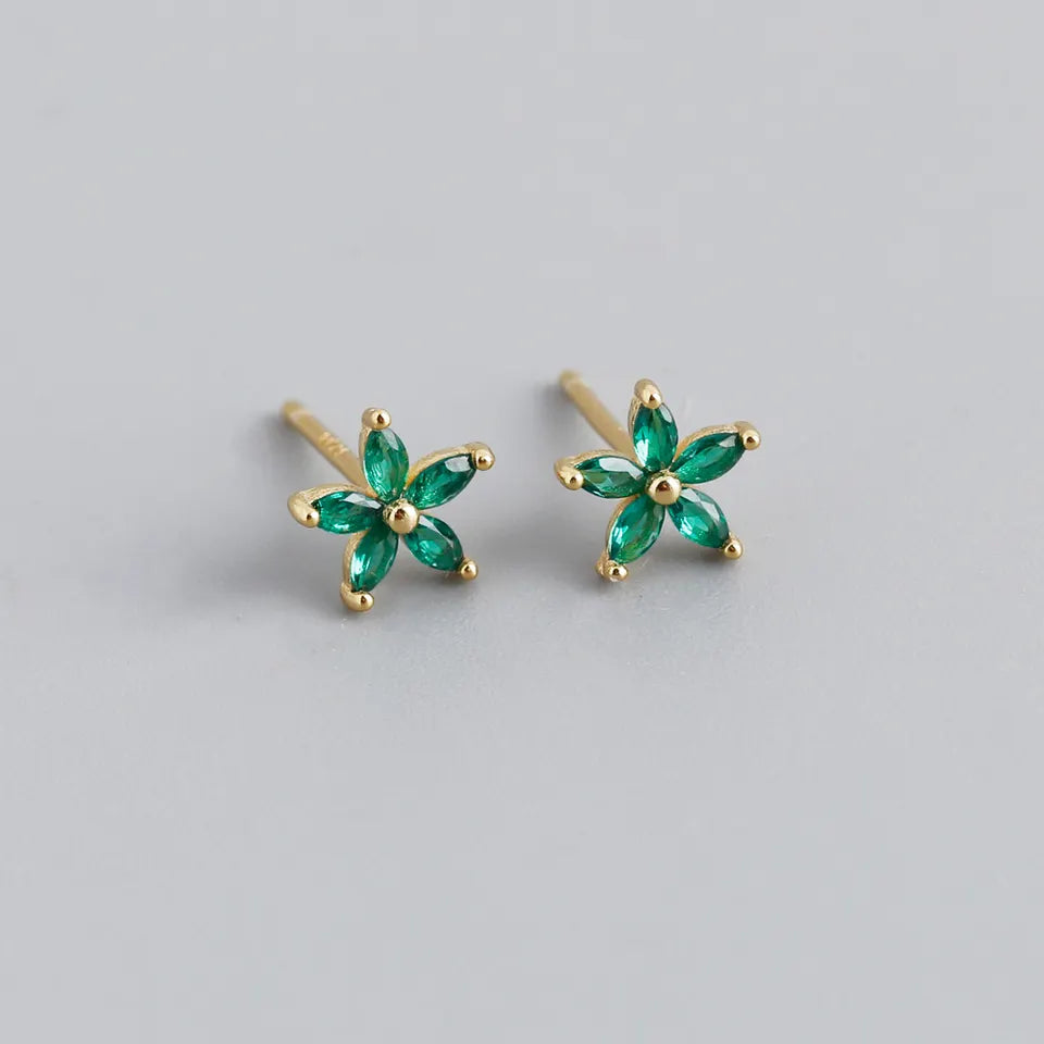 Dara Green Flower Sterling Silver Stud Earrings
