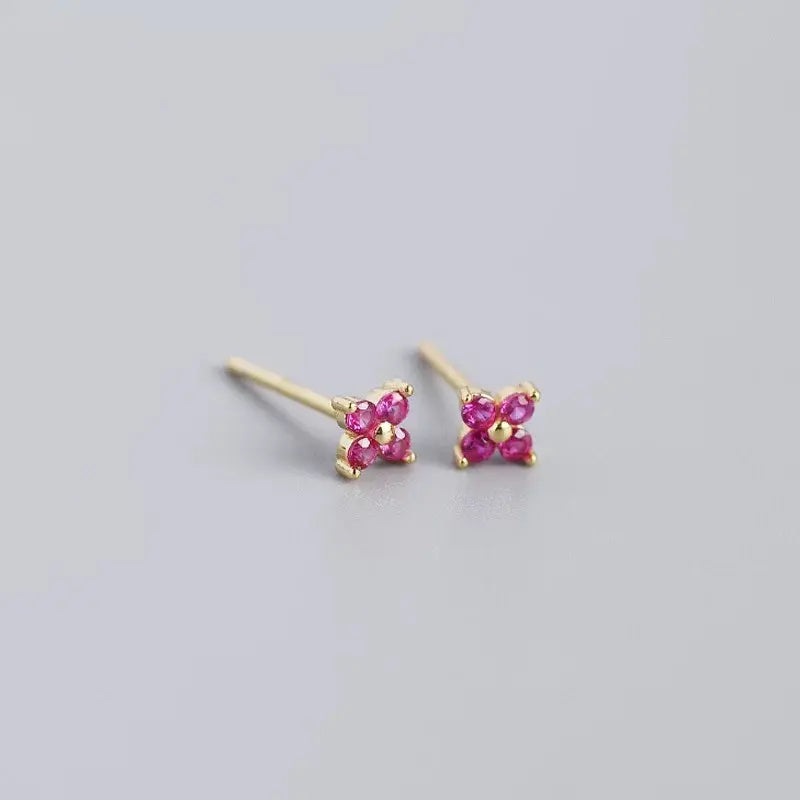 Clover Rose Sterling Silver Stud Earrings