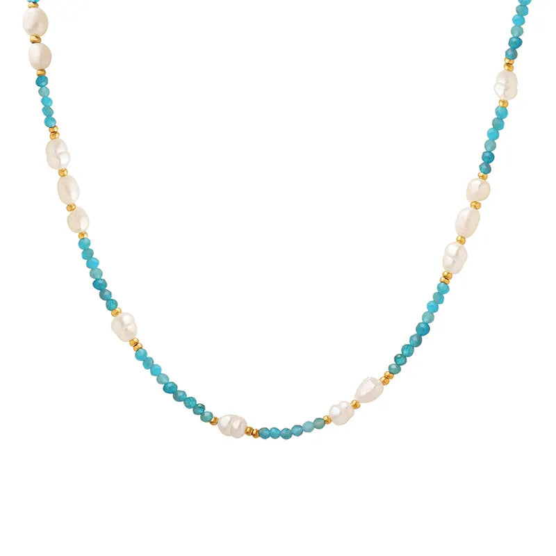 Dalia Blue Crystals Freshwater Pearl Stainless Steel Necklace