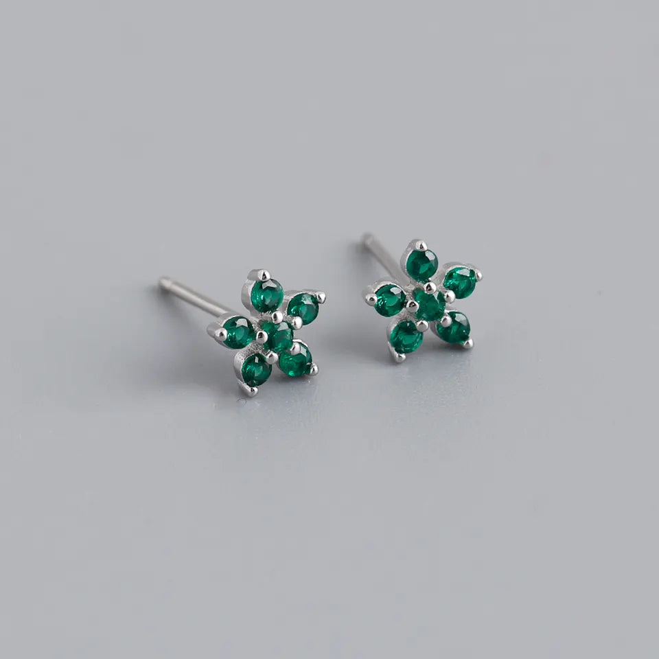 Liana Green Flower Sterling Silver Stud Earrings