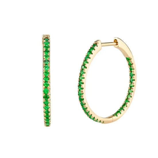 Load image into Gallery viewer, Giselle Emerald 18K Gold Plated Sterling Silver Large Hoop Earrings
