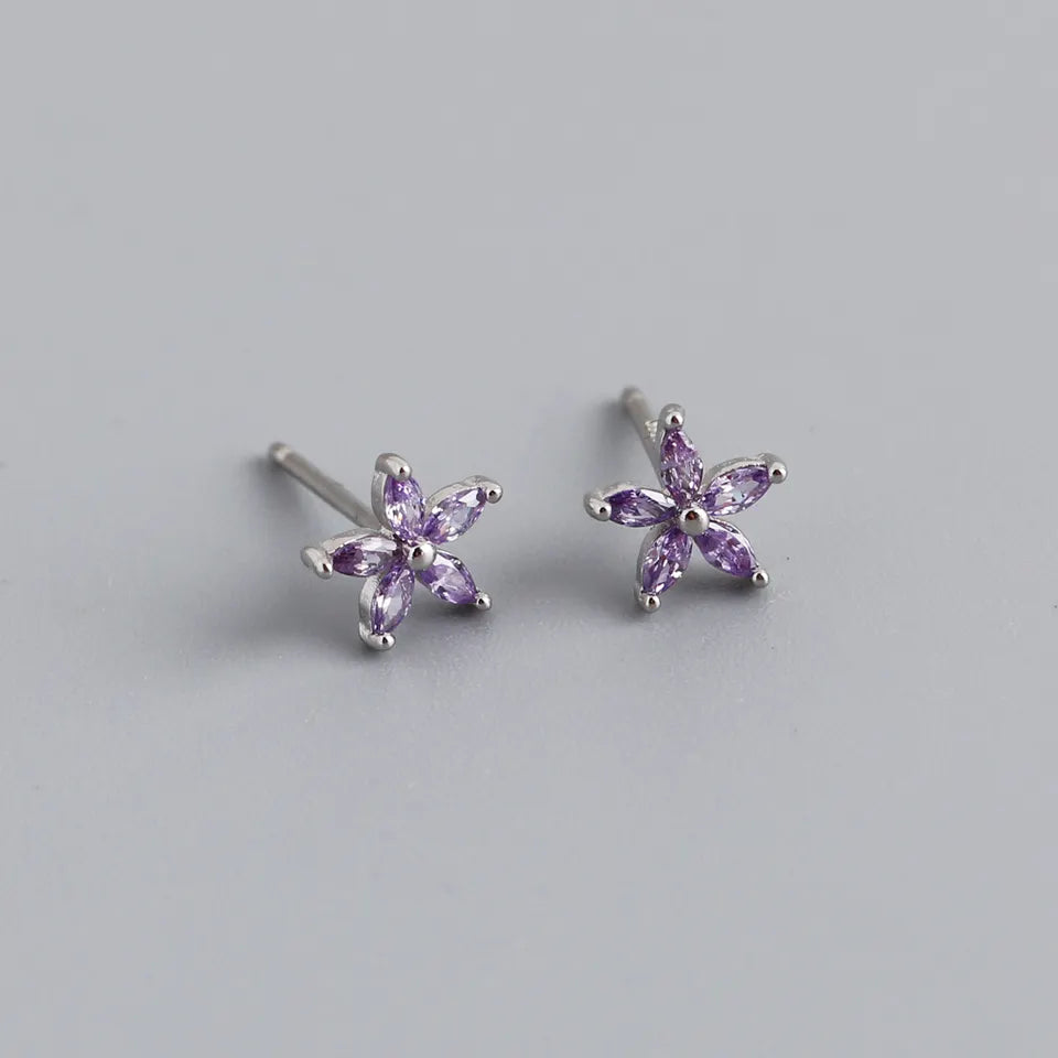 Dara Lavender Flower Sterling Silver Stud Earrings