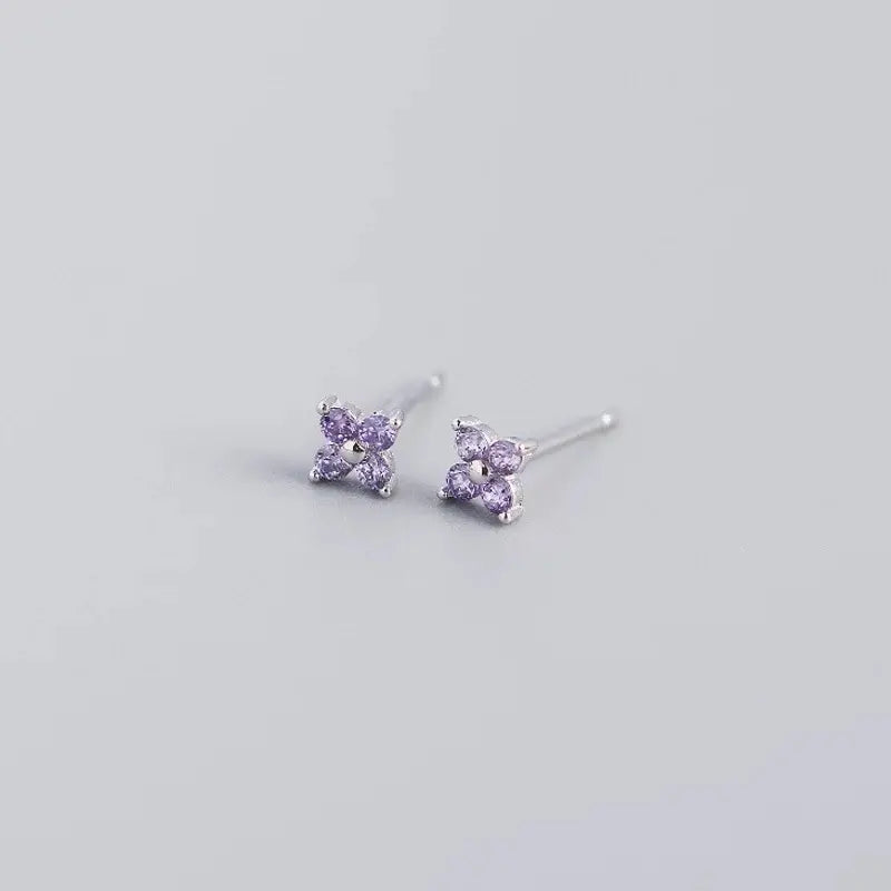 Clover Lavender Sterling Silver Stud Earrings