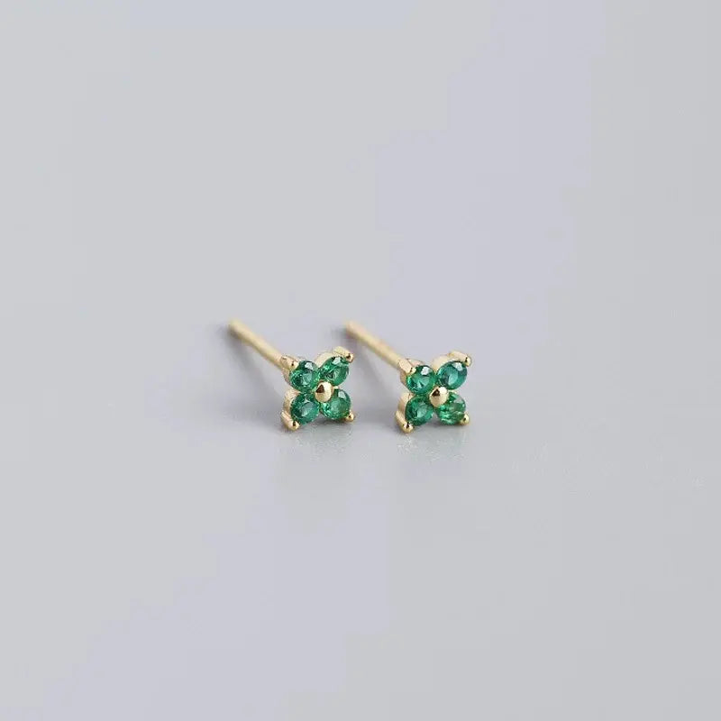 Clover Green Sterling Silver Stud Earrings