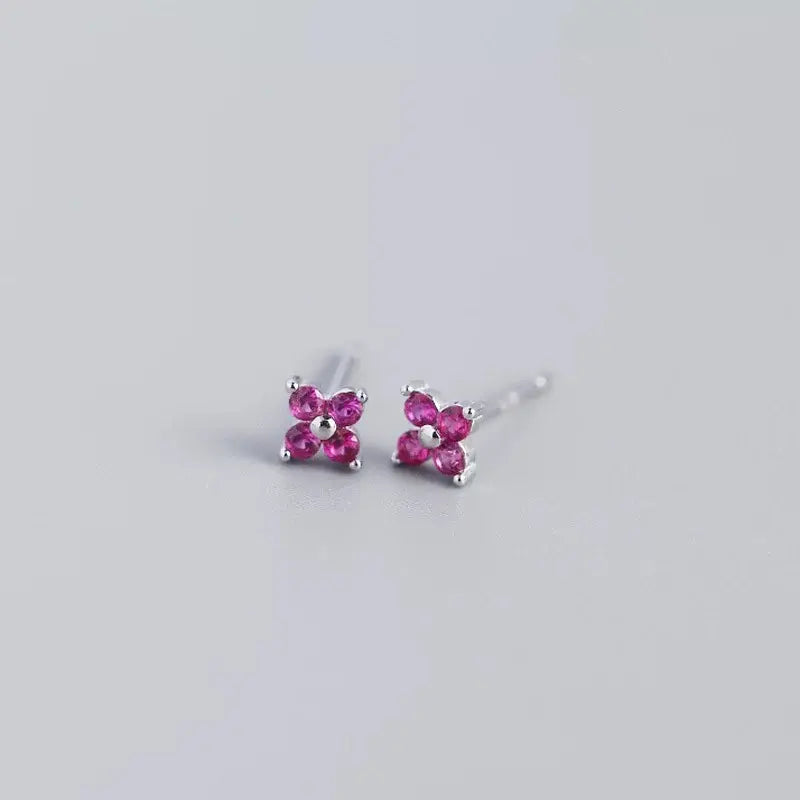 Clover Rose Sterling Silver Stud Earrings