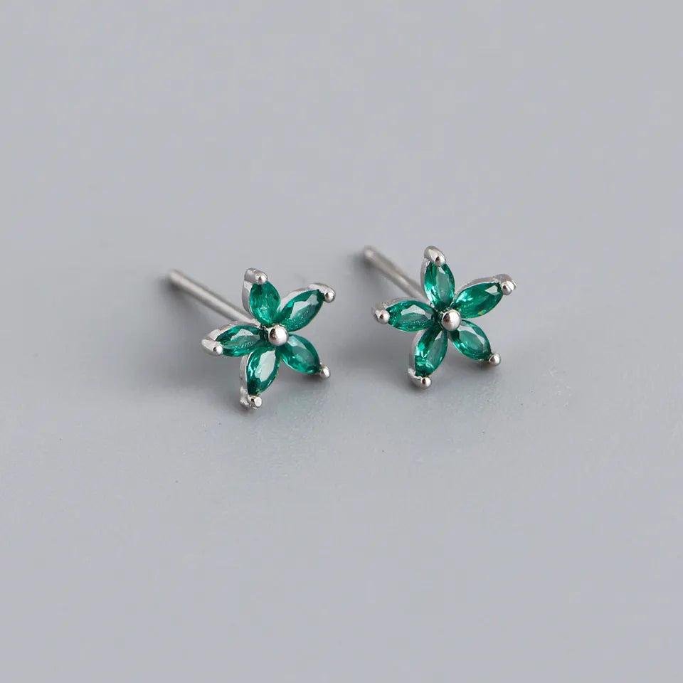 Dara Green Flower Sterling Silver Stud Earrings