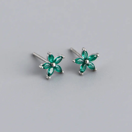 Dara Green Flower Sterling Silver Stud Earrings