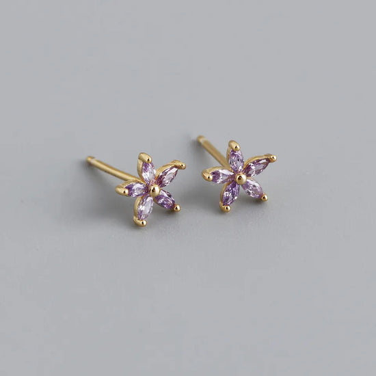 Load image into Gallery viewer, Dara Lavender Flower Sterling Silver Stud Earrings
