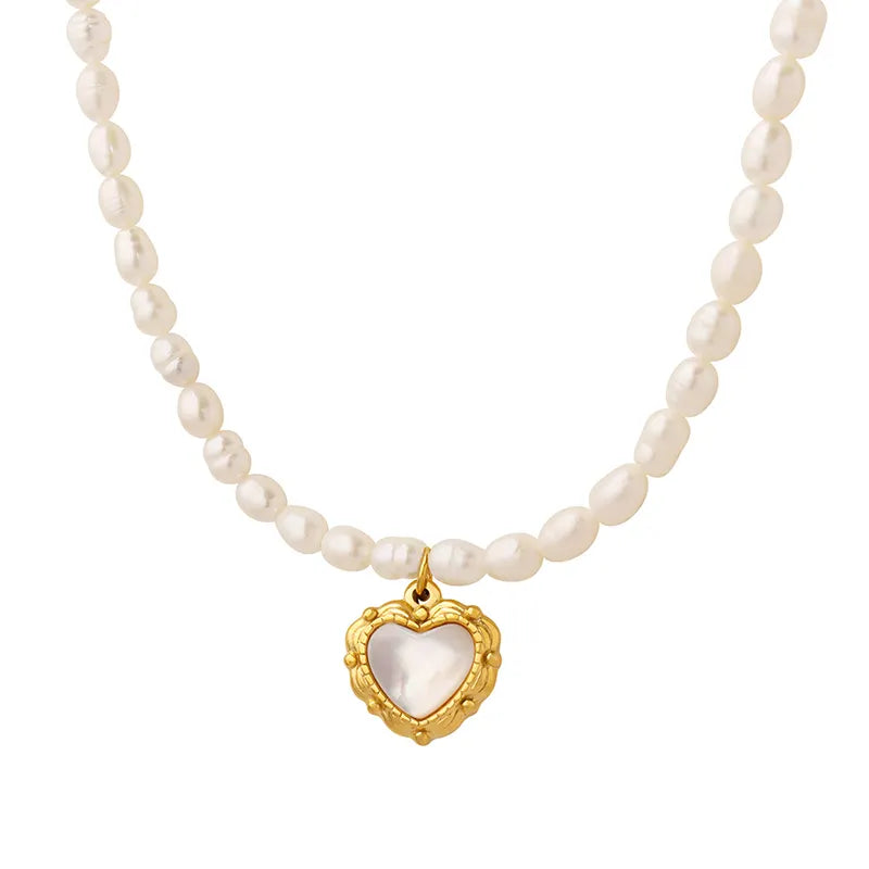 Heart Freshwater Pearl Stainless Steel Necklace