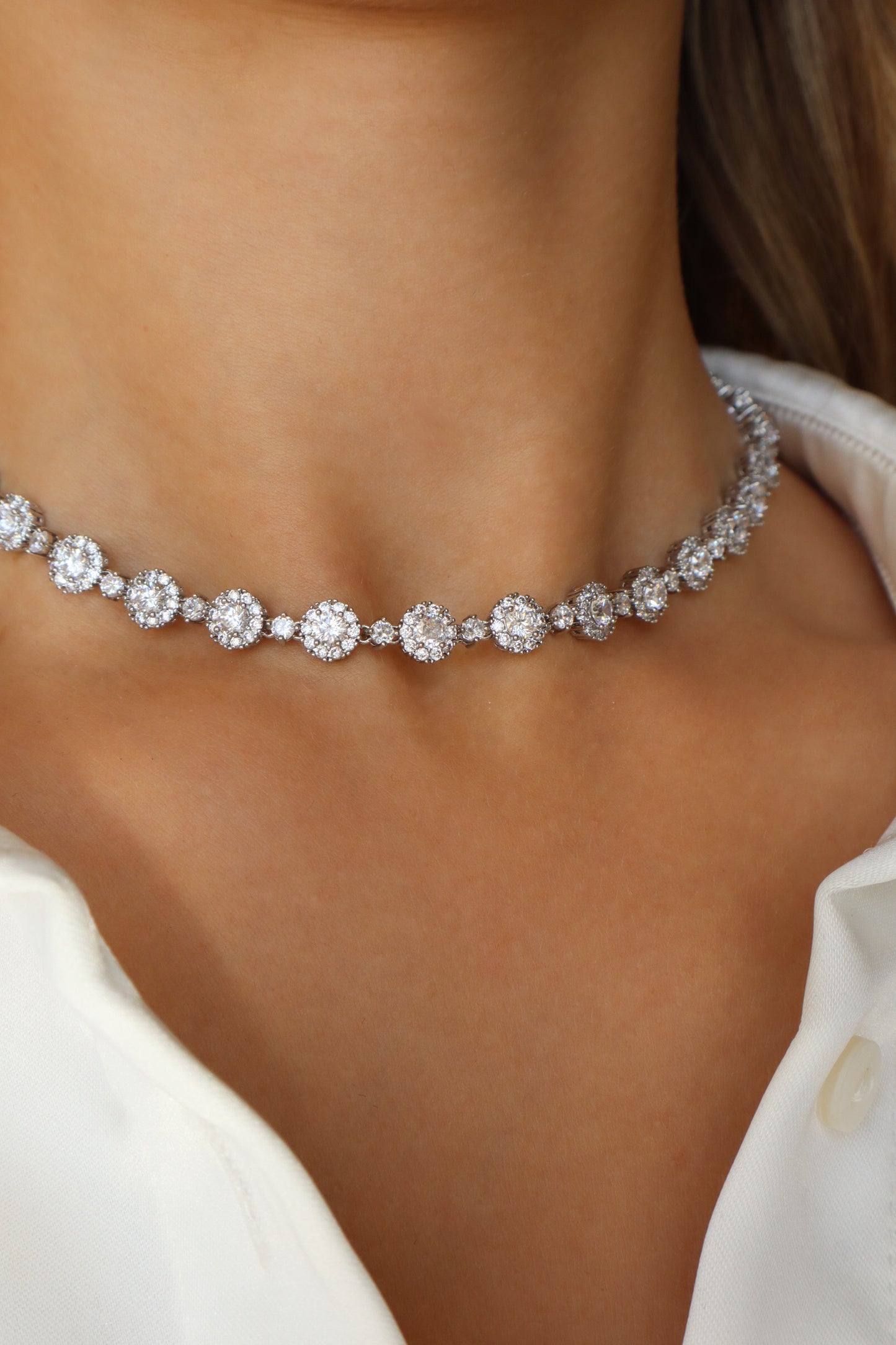 Blossom Crystal White Silver Necklace