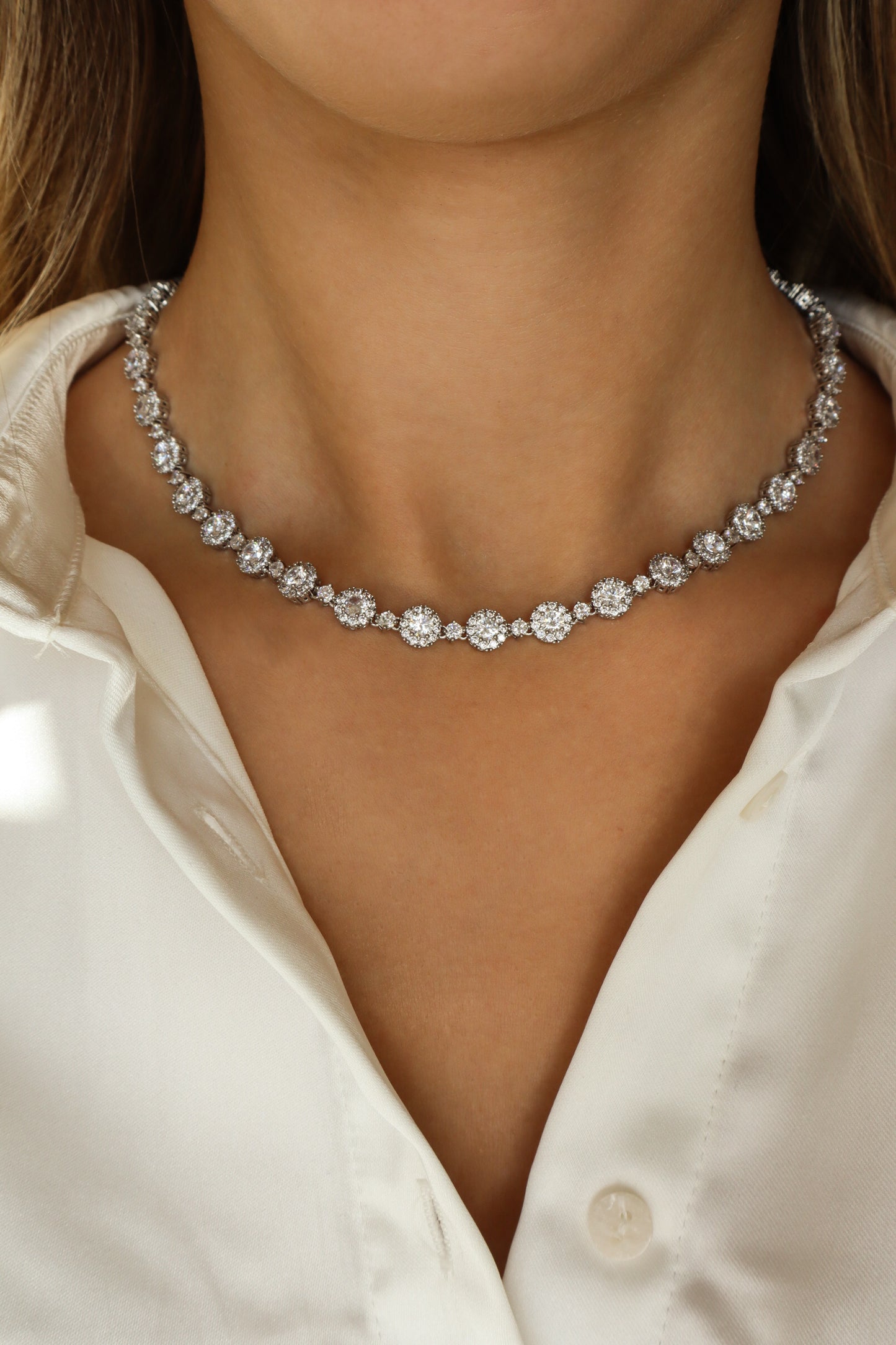 Blossom Crystal White Silver Necklace