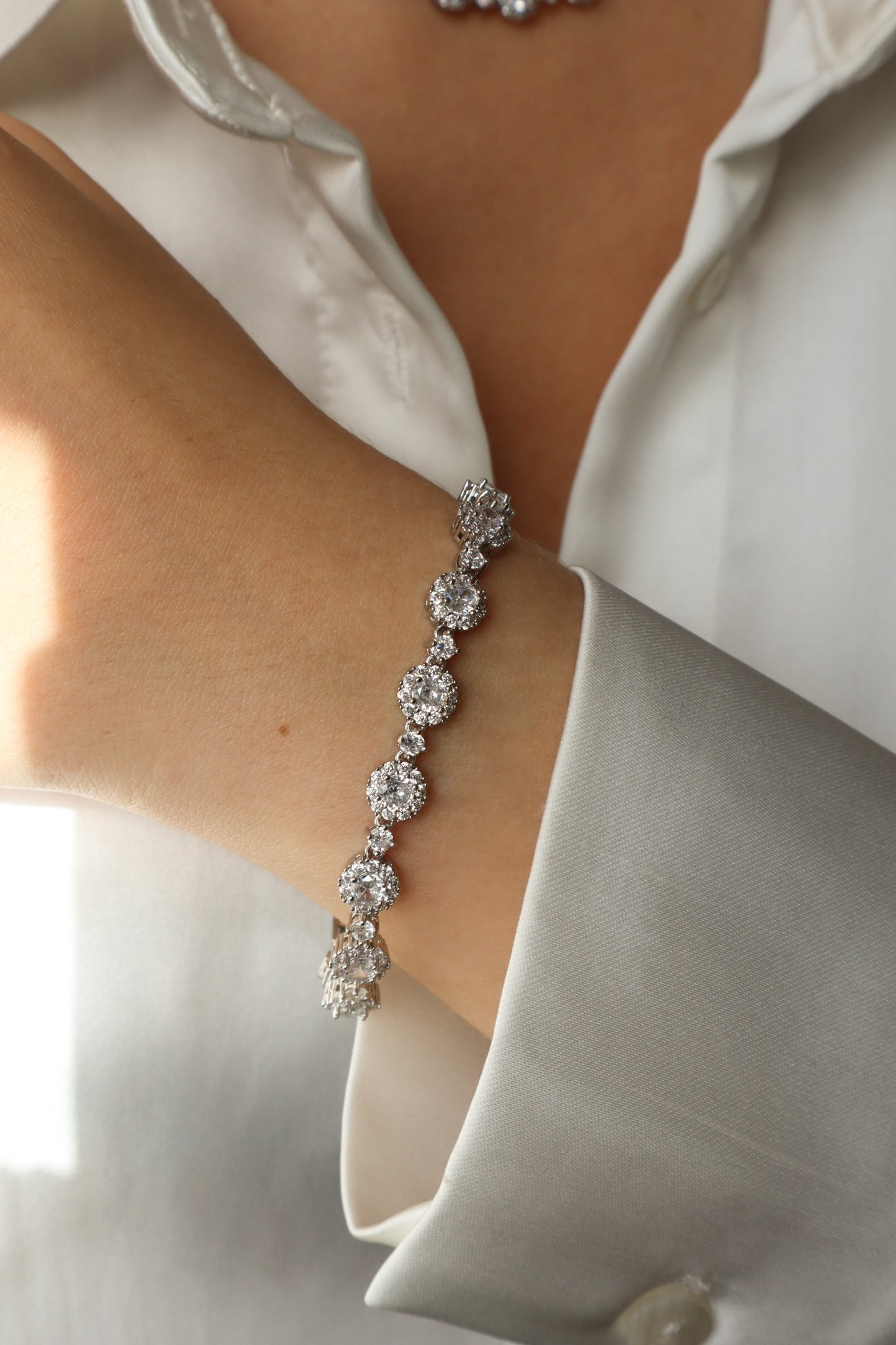 Blossom Crystal White Silver Bracelet