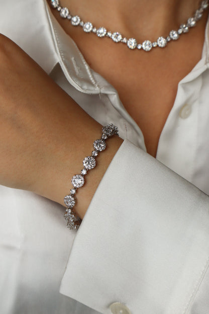 Blossom Crystal White Silver Bracelet