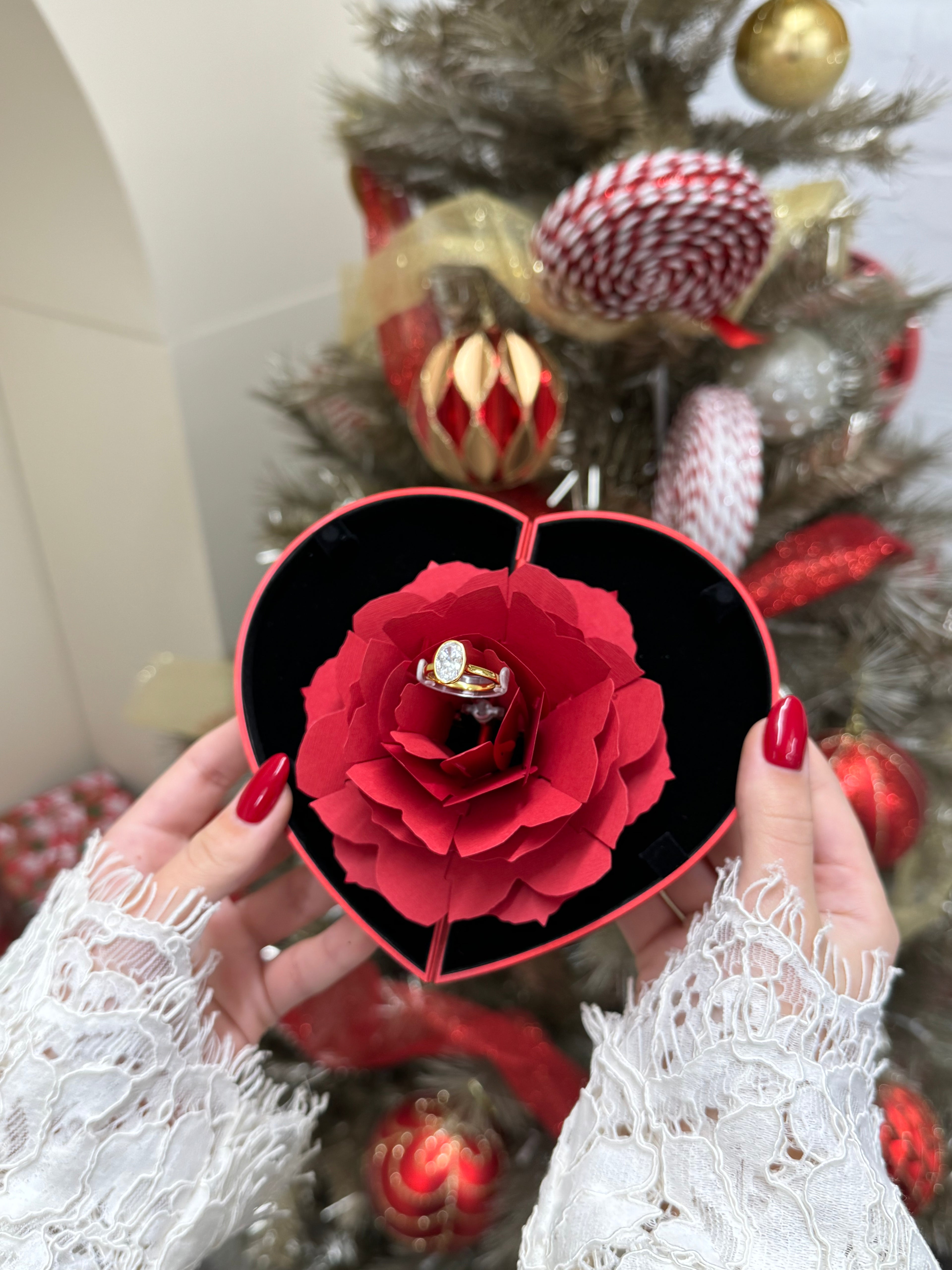 Heart Shaped Rose Flower Pop Up Ring Box