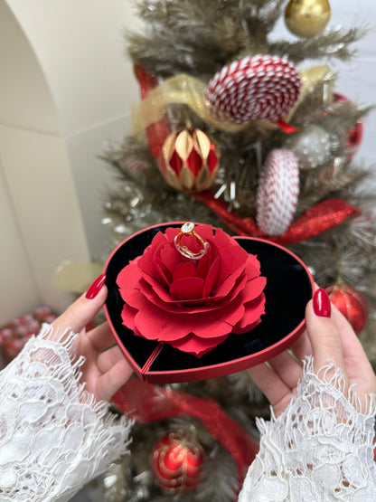 Heart Shaped Rose Flower Pop Up Ring Box