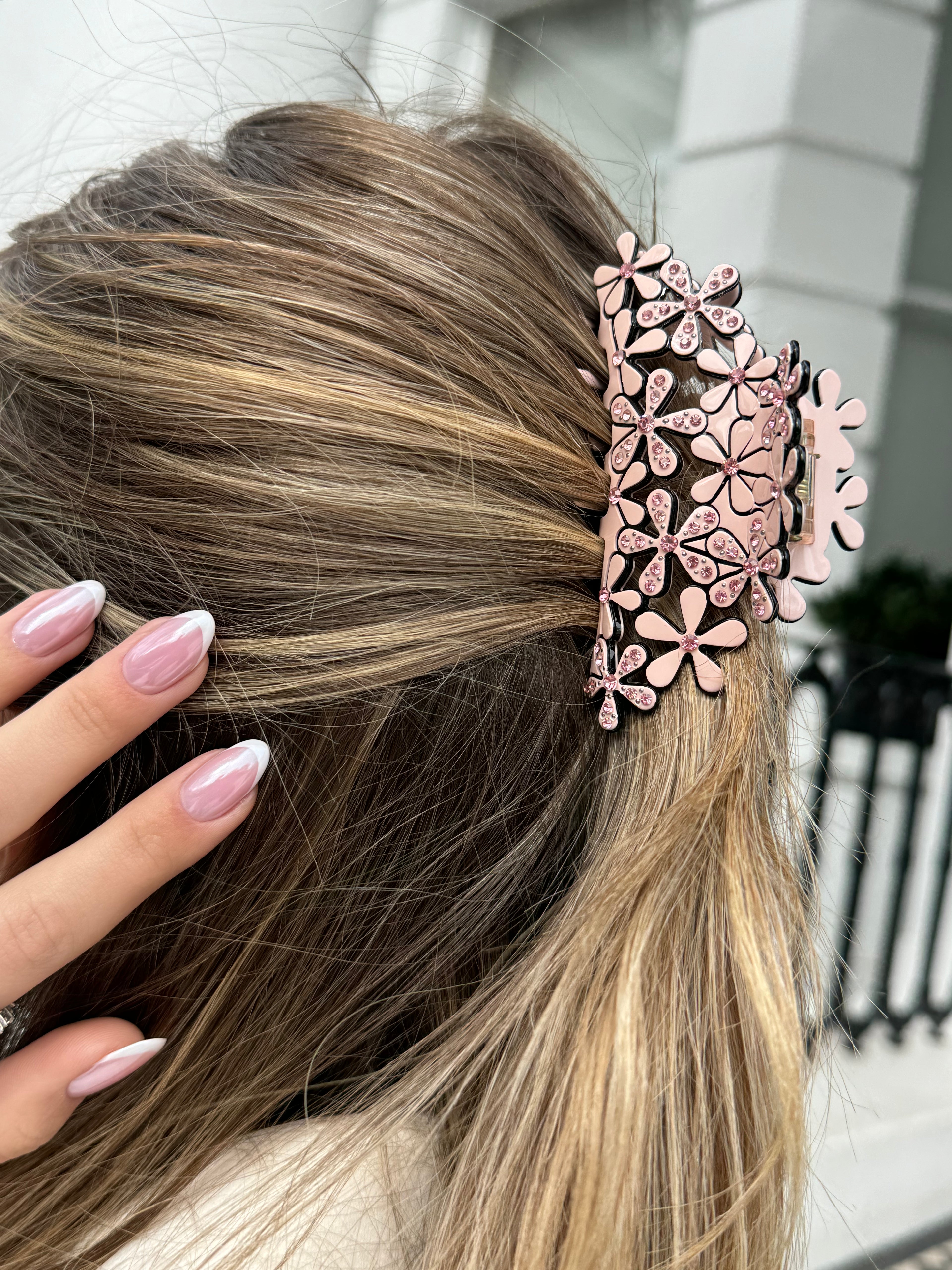 Reina Pink and Black Flower Hair Claw