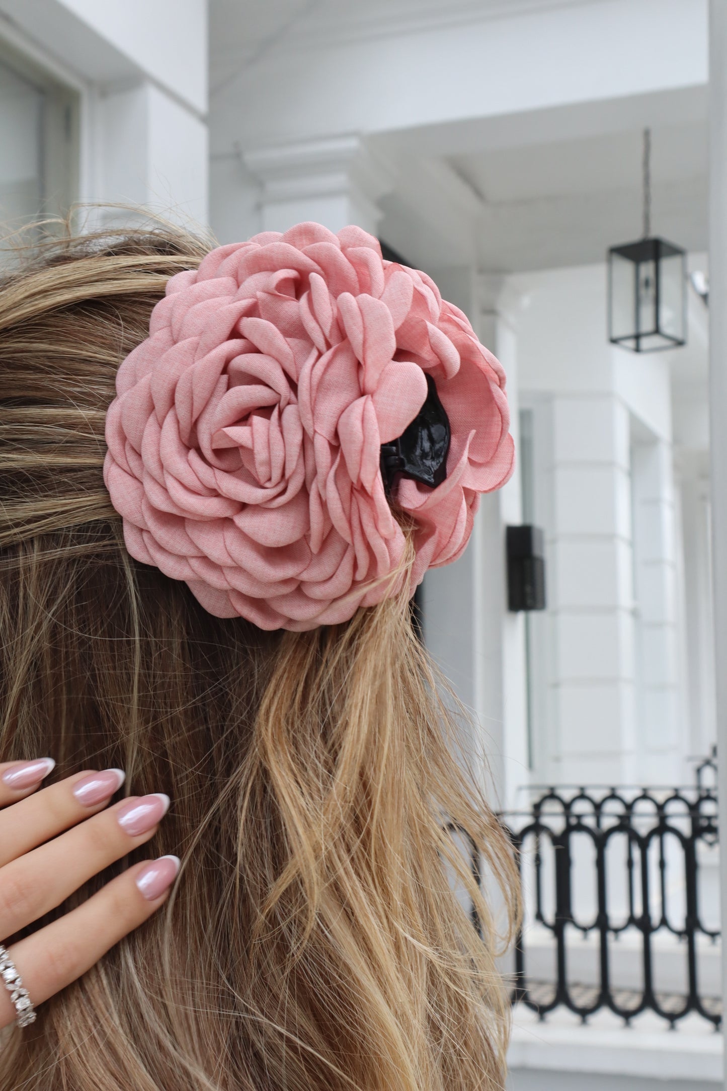 Belinda Blush Pink Flower Hair Claw - Small/Large