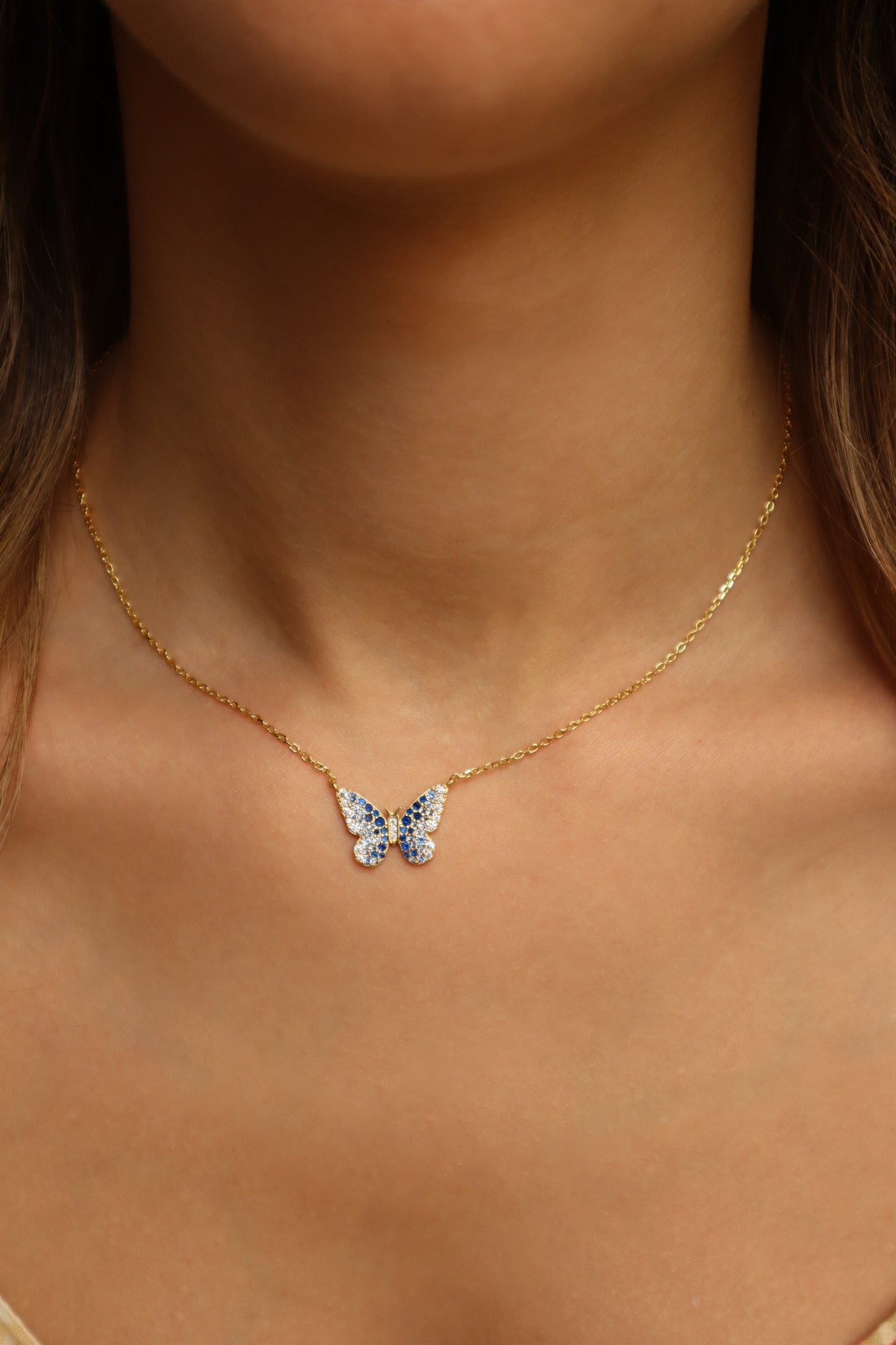 Painted Lady Butterfly Blue Sterling Silver Necklace
