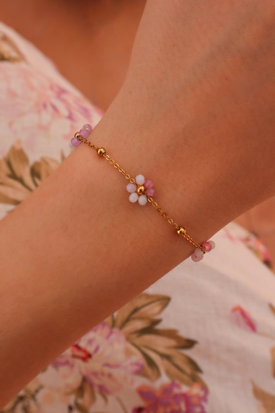 Meredith Pink Flower Stainless Steel Bracelet