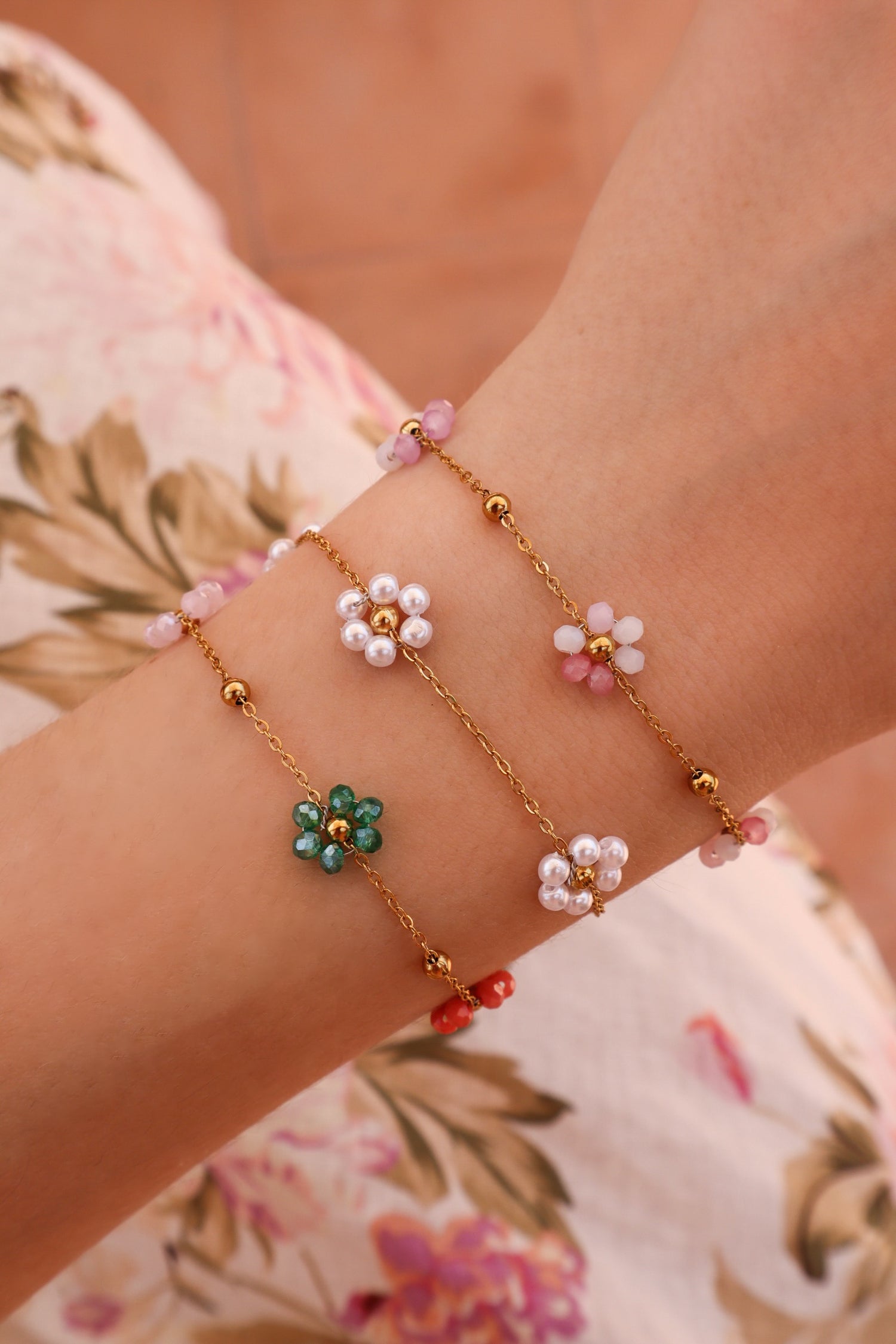 Meredith Pink Flower Stainless Steel Bracelet