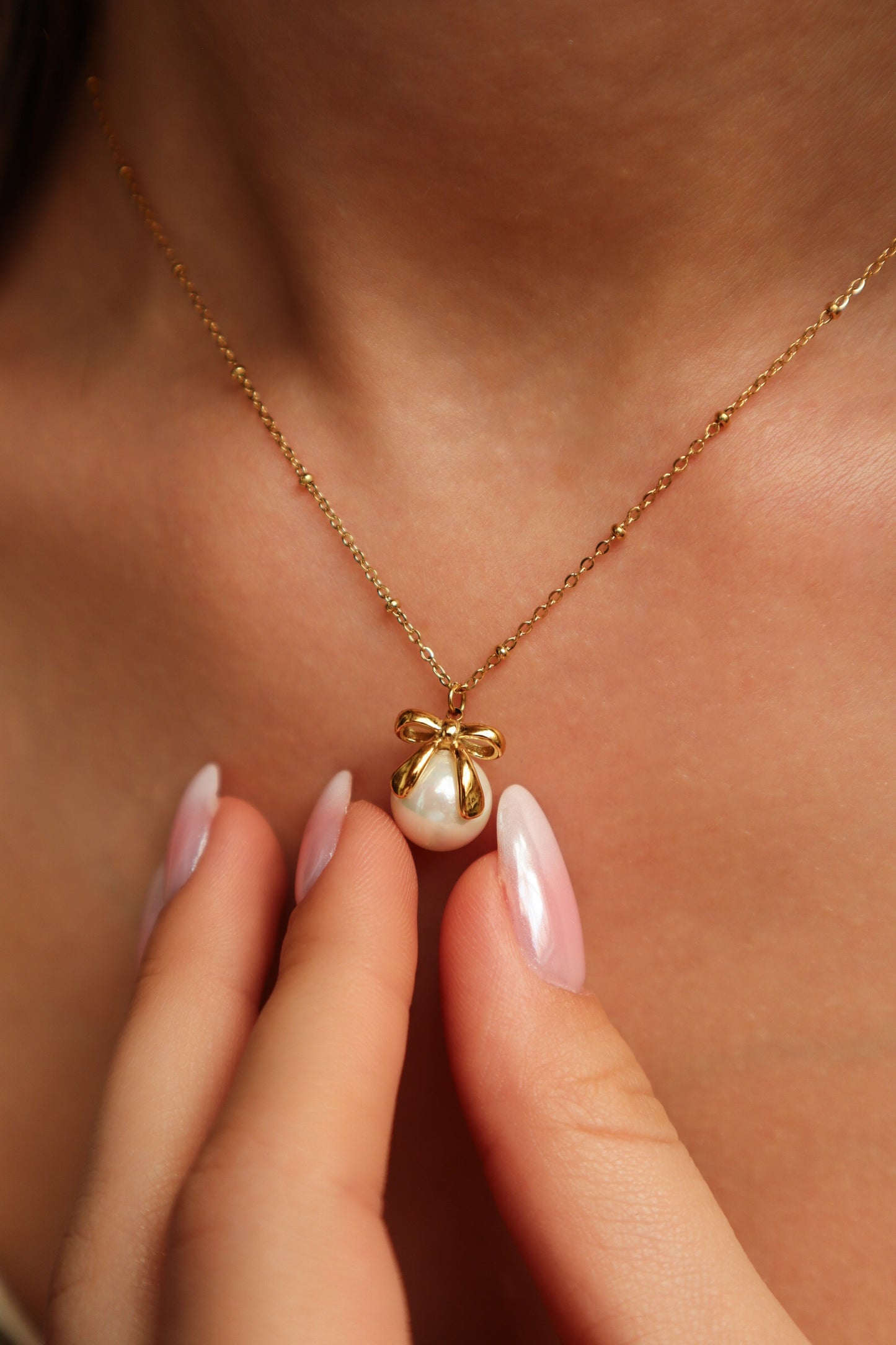 Emily Bow Pearl Stainless Steel Necklace
