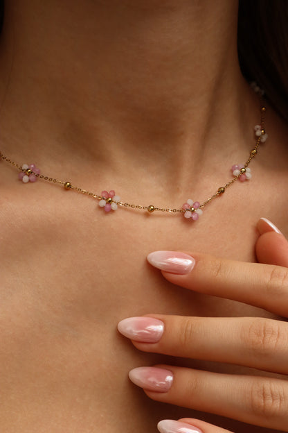 Meredith Pink Flowers Stainless Steel Necklace