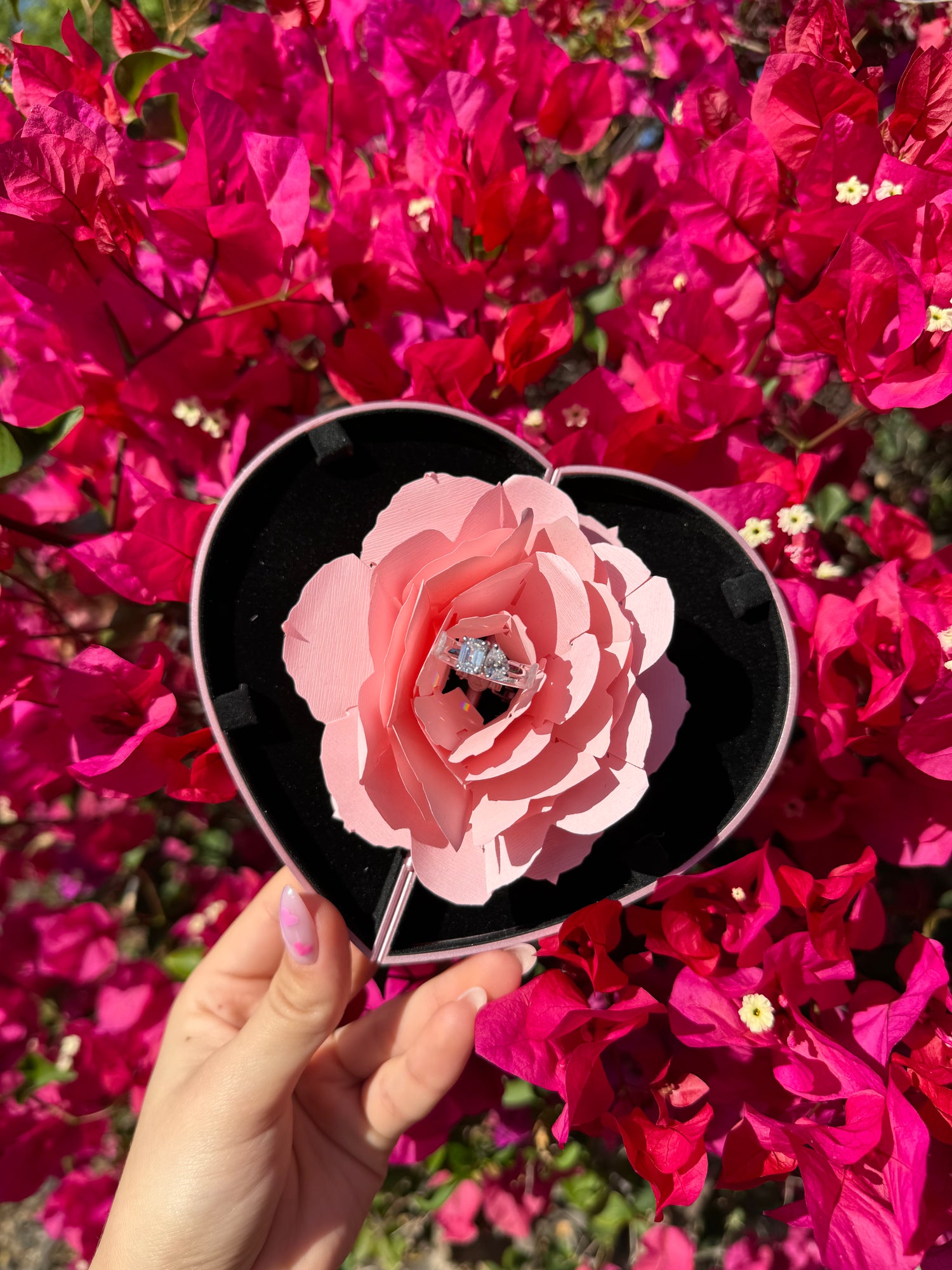 Heart Shaped Rose Flower Pop Up Ring Box