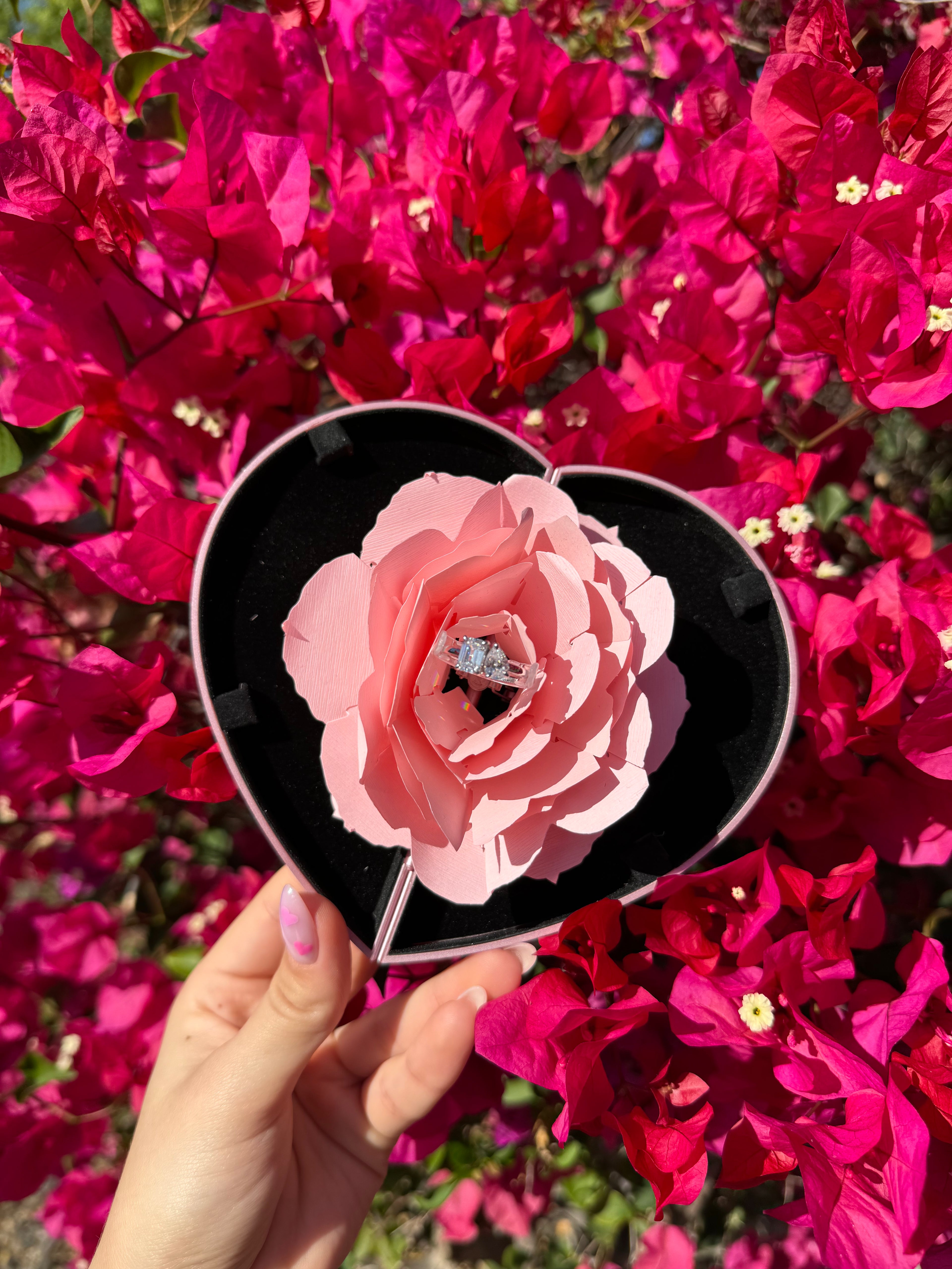 Heart Shaped Rose Flower Pop Up Ring Box