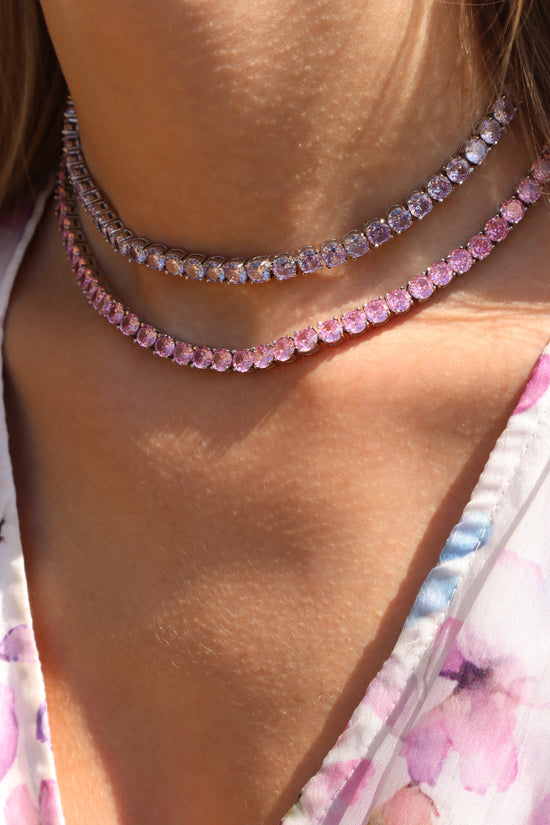 Load image into Gallery viewer, Estelle Pink Tennis Slide Chocker Necklace
