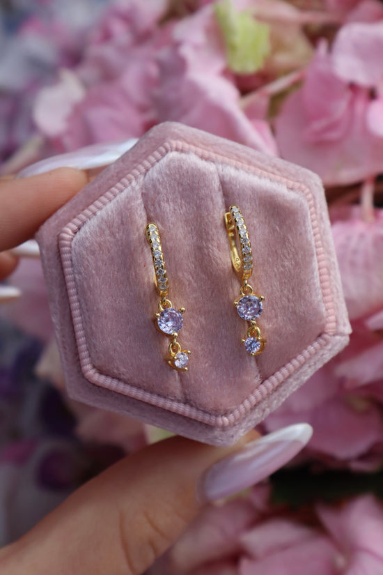 Load image into Gallery viewer, Ariana Light Lavender 18K Gold Plated Sterling Silver Earrings
