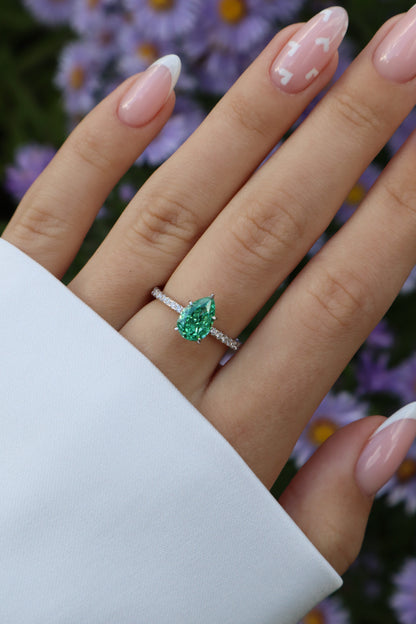 Fantasy Green Small Pear Shaped Ring