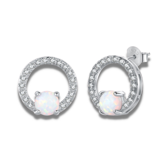 Load image into Gallery viewer, Aurora Opal Stones Sterling Silver Stud Earrings
