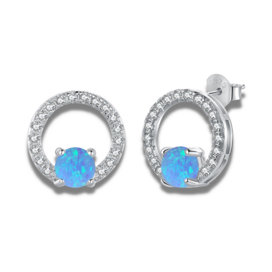Aurora Opal Stones Sterling Silver Stud Earrings