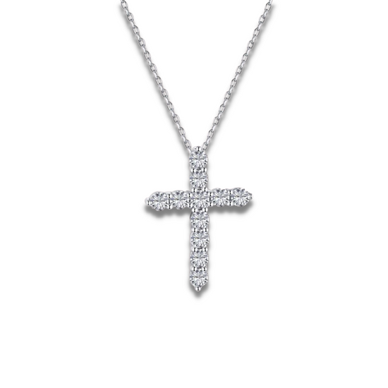 Small Chic Diamond Cross 925 Sterling Silver Necklace mii