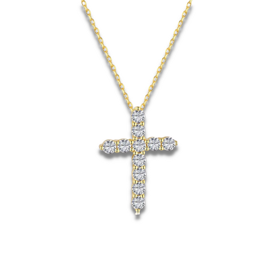 Small Chic Diamond Cross 925 Sterling Silver Necklace mii