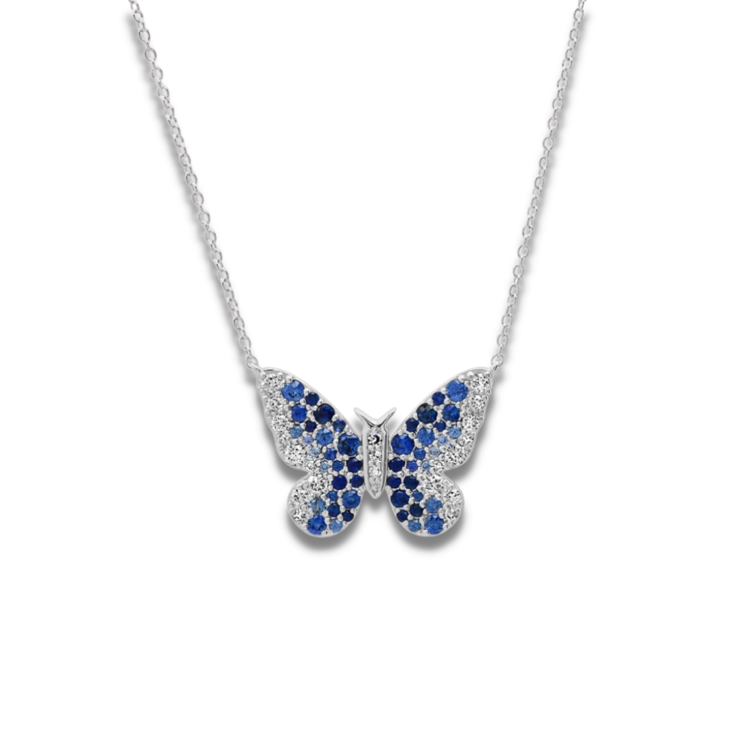 Blue Painted Lady Butterfly Sterling Silver Necklace