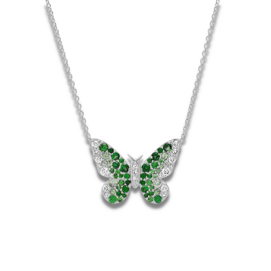 Painted Lady Butterfly Emerald Sterling Silver Necklace