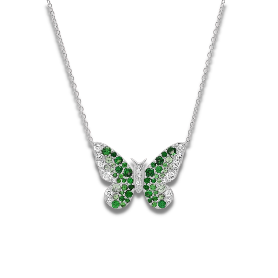 Emerald Painted Lady Butterfly Sterling Silver Necklace