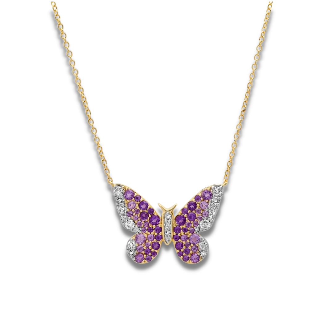 Purple Painted Lady Butterfly Sterling Silver Necklace