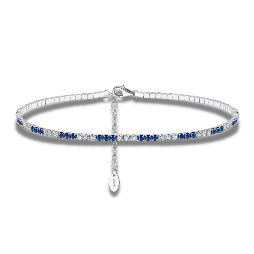 Eloise Royal Blue & White Crystals Sterling Silver Anklet