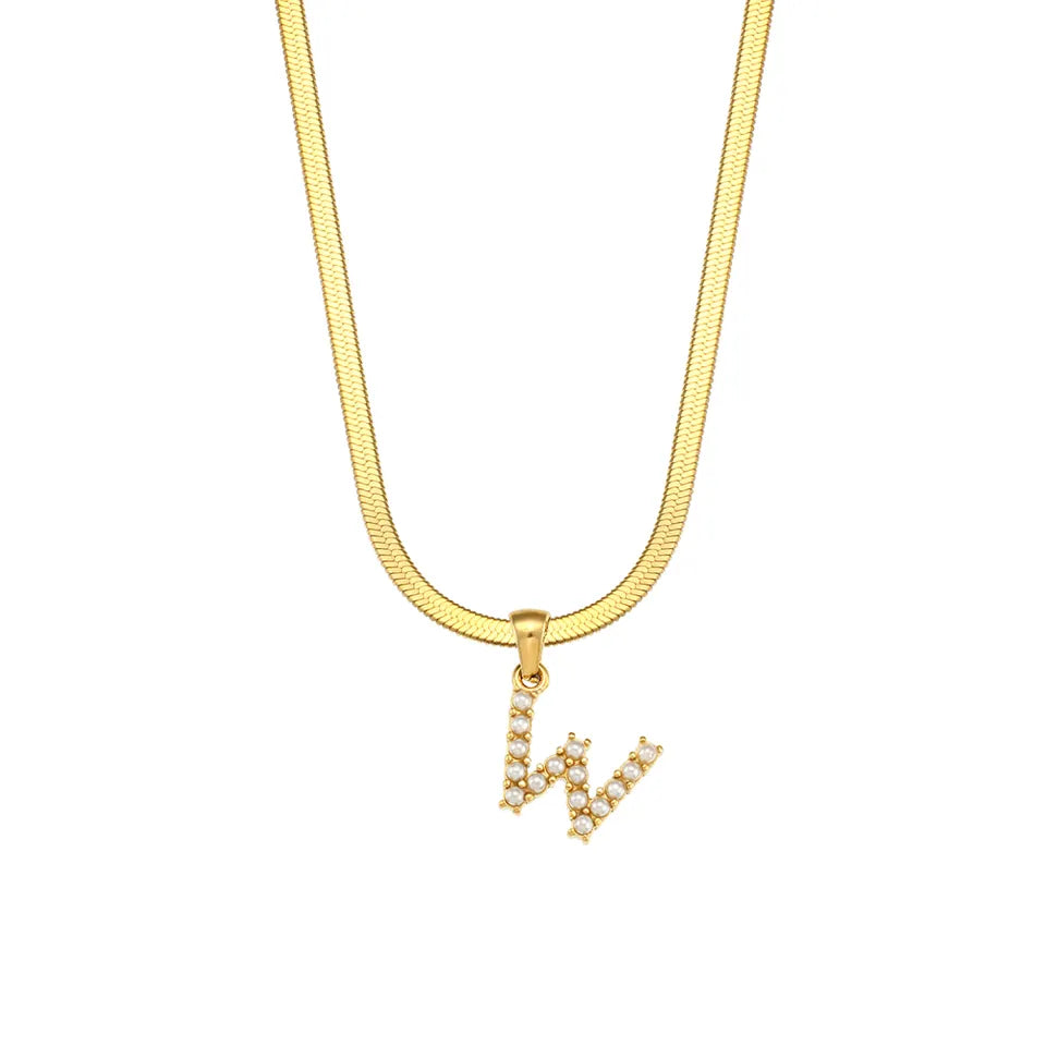 My Initial Stainless Steel Pearls Letter Pendant Necklace