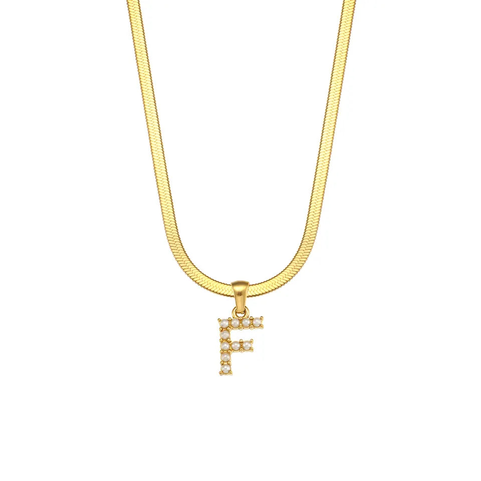 My Initial Stainless Steel Pearls Letter Pendant Necklace