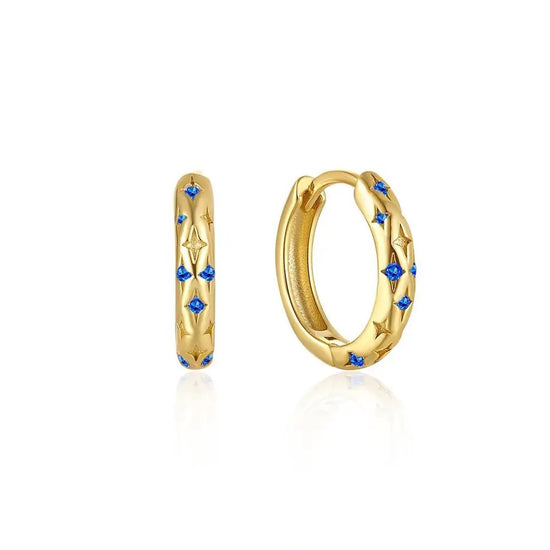 Celeste Blue Crystals 18K Gold Plated Sterling Silver Hoop Earrings