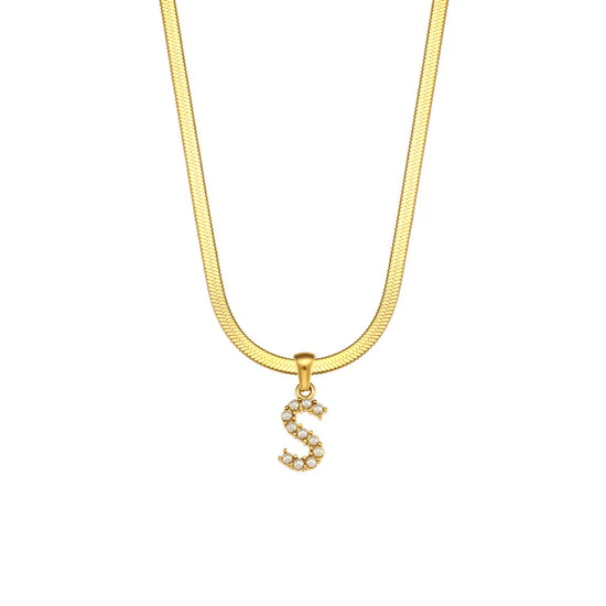 My Initial Stainless Steel Pearls Letter Pendant Necklace