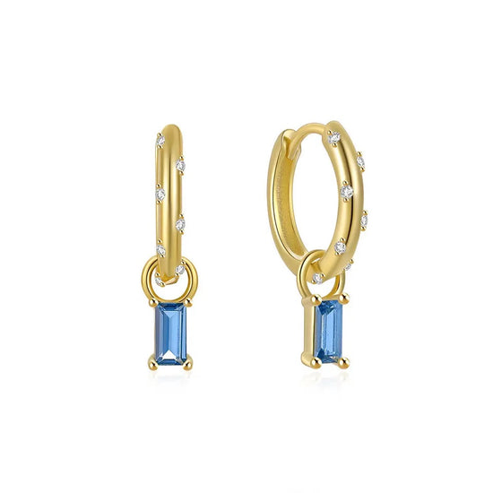 Load image into Gallery viewer, Cassie Blue 18K Gold Plated Sterling Silver Huggie Hoops Earrings
