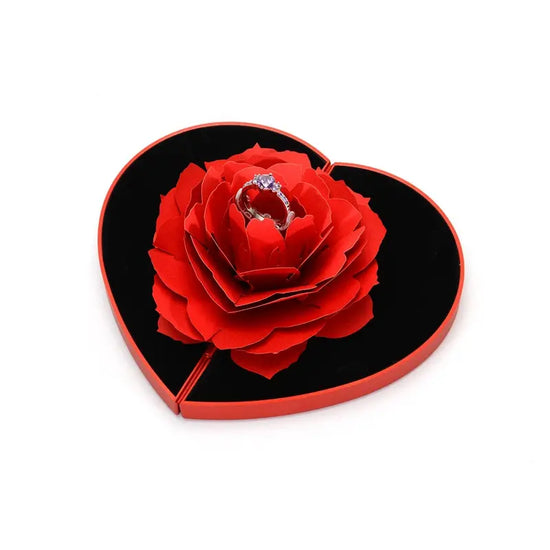 Heart Shaped Rose Flower Pop Up Ring Box
