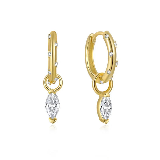 Load image into Gallery viewer, Maddy Crystal White 18K Gold Plated Sterling Silver Huggie Hoop Earrings
